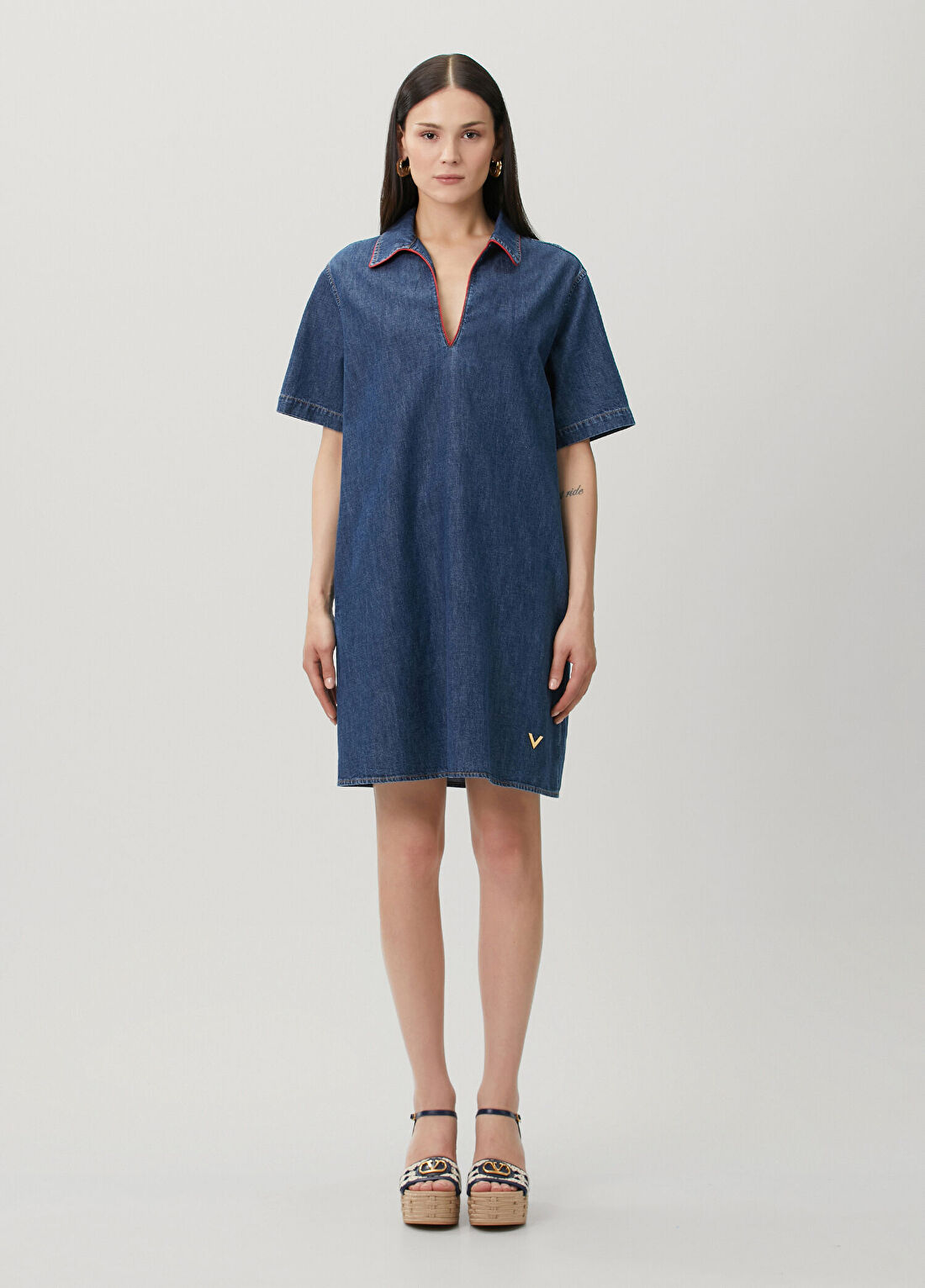 Valentino Mavi Mini Denim Elbise görsel 3
