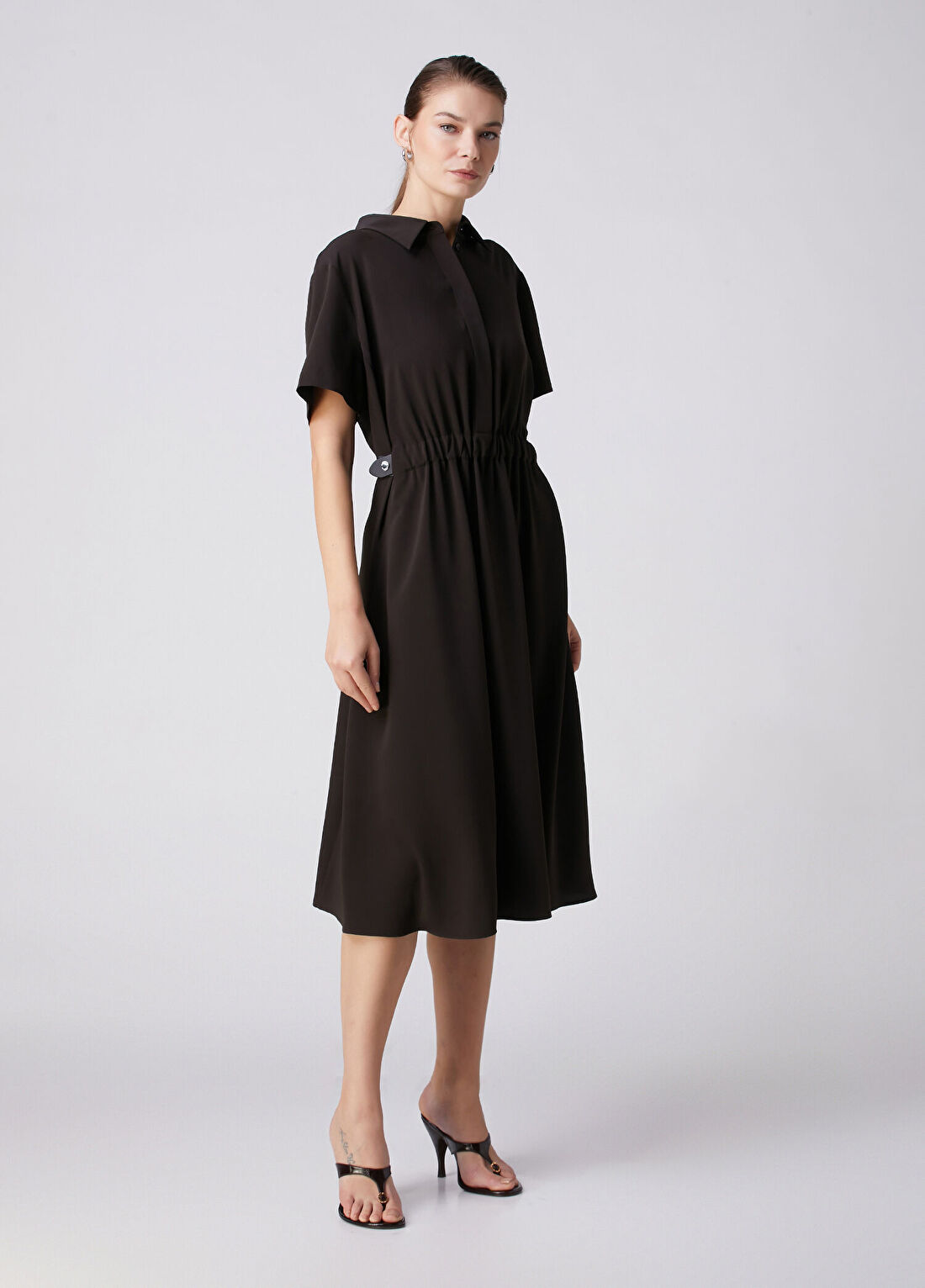 Beymen Collection Kahverengi Dökümlü Midi Gömlek Elbise