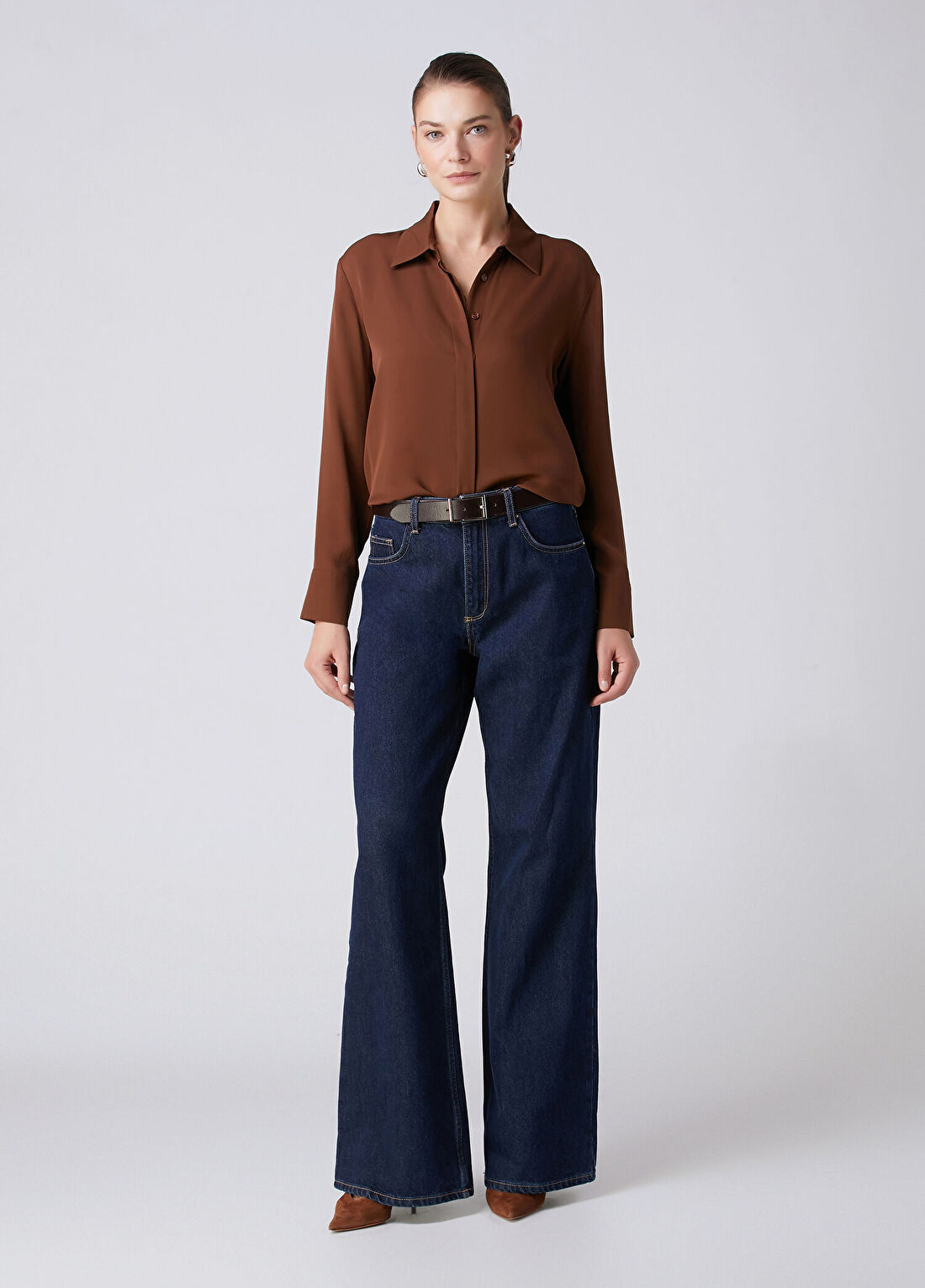 Beymen Collection Kahverengi İpek Gömlek görsel 3