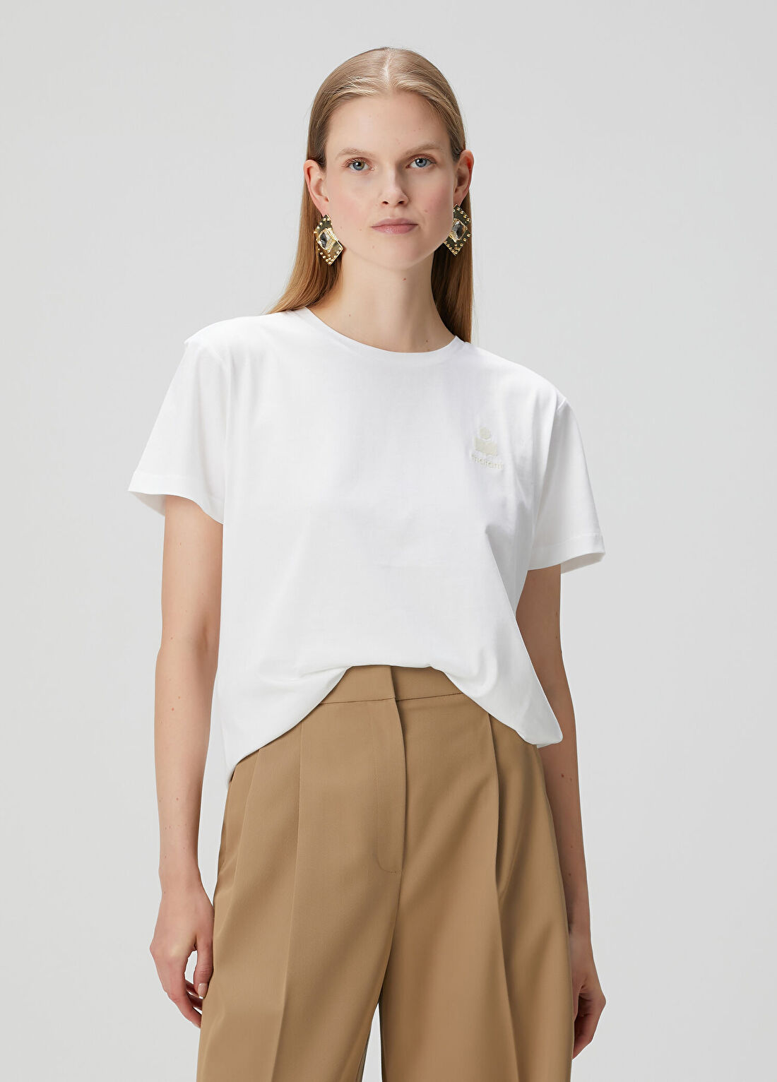Marant Etoile Aby Beyaz Logo Nakışlı T-shirt