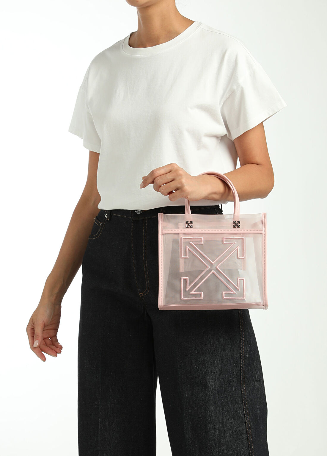 Off-White Pembe Kadın Şeffaf Plaj Çantası görsel 2