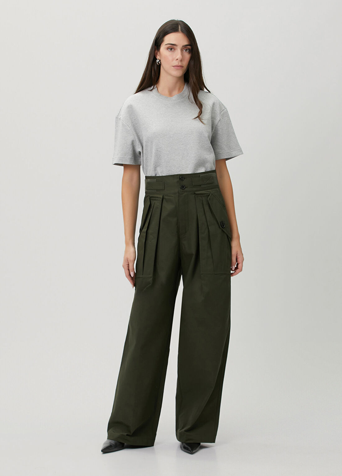 The Frankie Shop Koyu Yeşil Wide Leg Pantolon