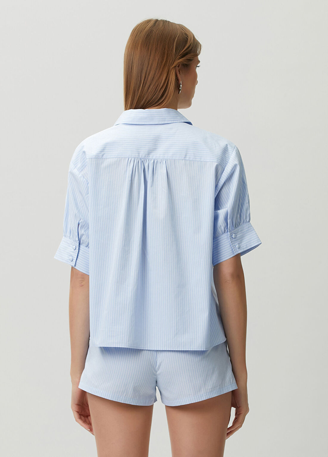 Frame Denim Mavi Çizgili Kısa Kol Gömlek görsel 4
