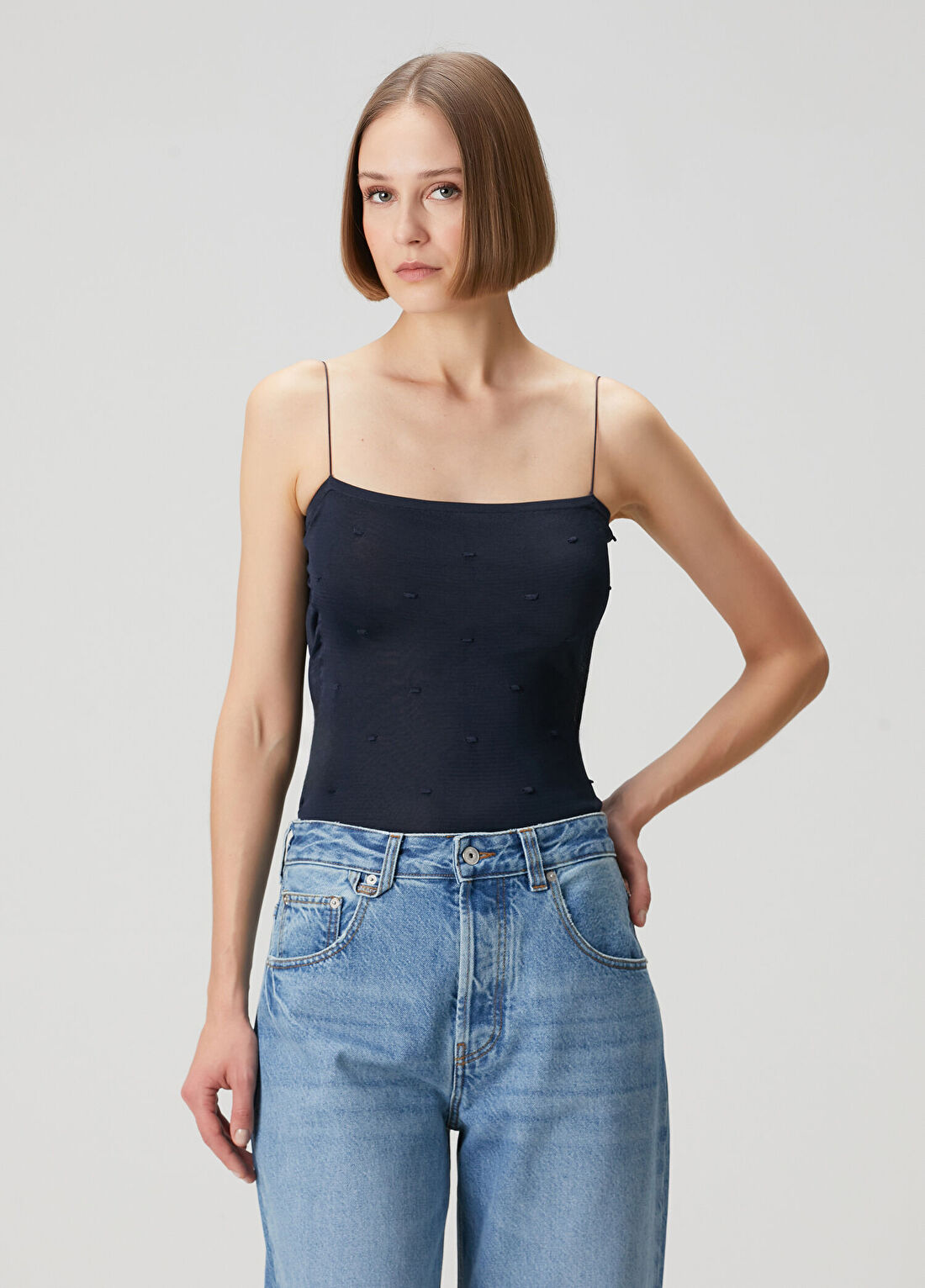 Jacquemus The Plumetis Lacivert Dökümlü Atlet