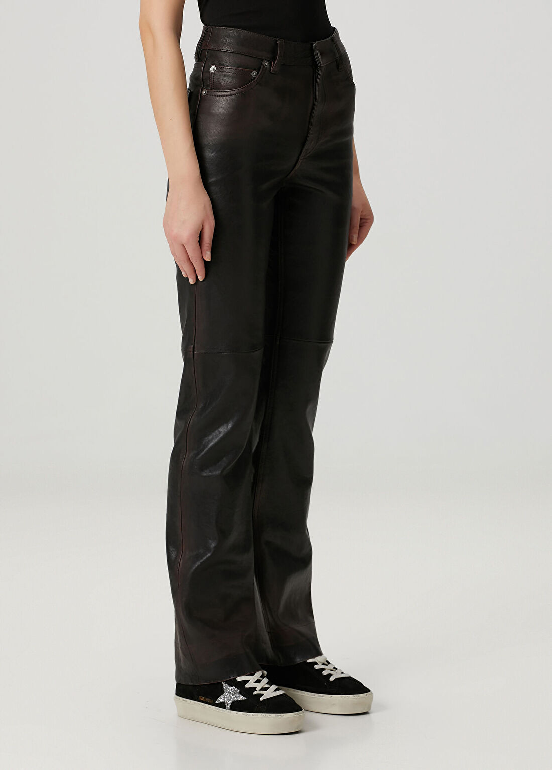 Golden Goose Bordo Deri Pantolon görsel 3