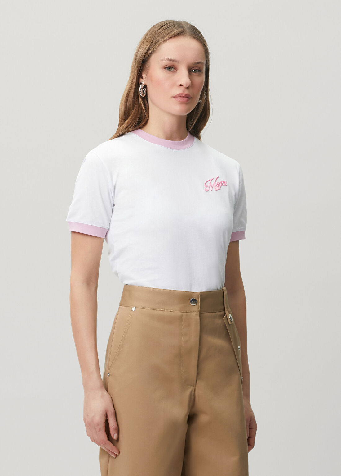 Msgm Pembe Beyaz Logolu T-shirt görsel 3