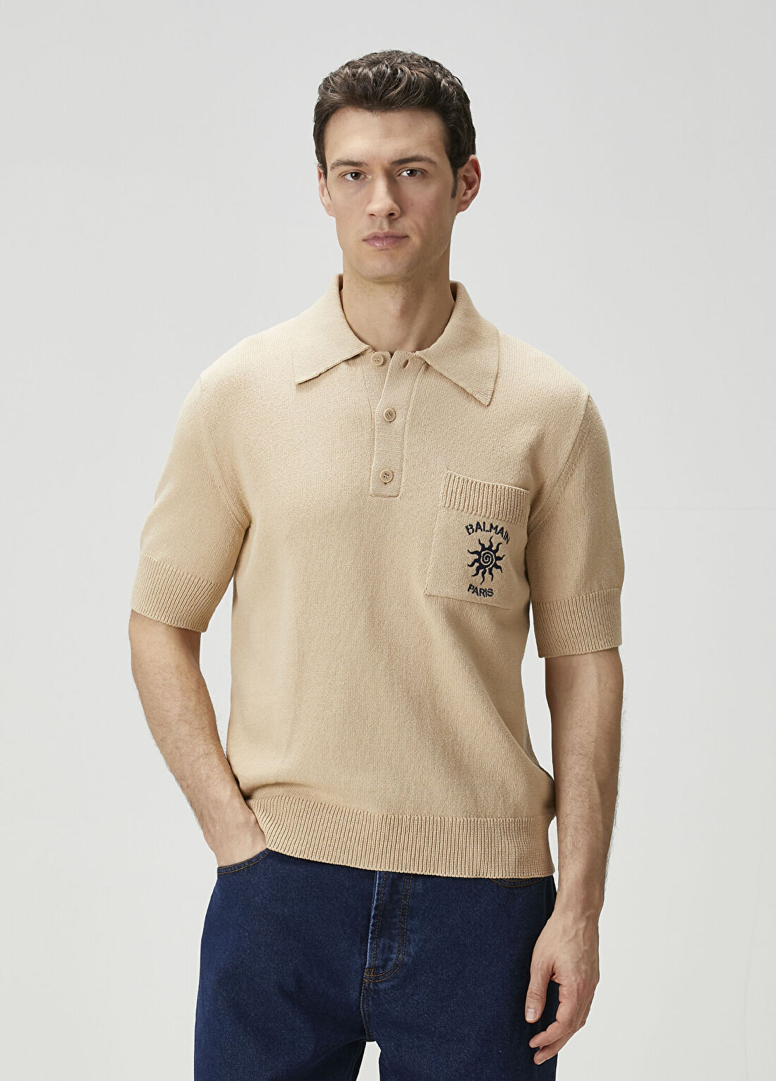 Balmain Bej Polo Yaka Kısa Kollu Triko