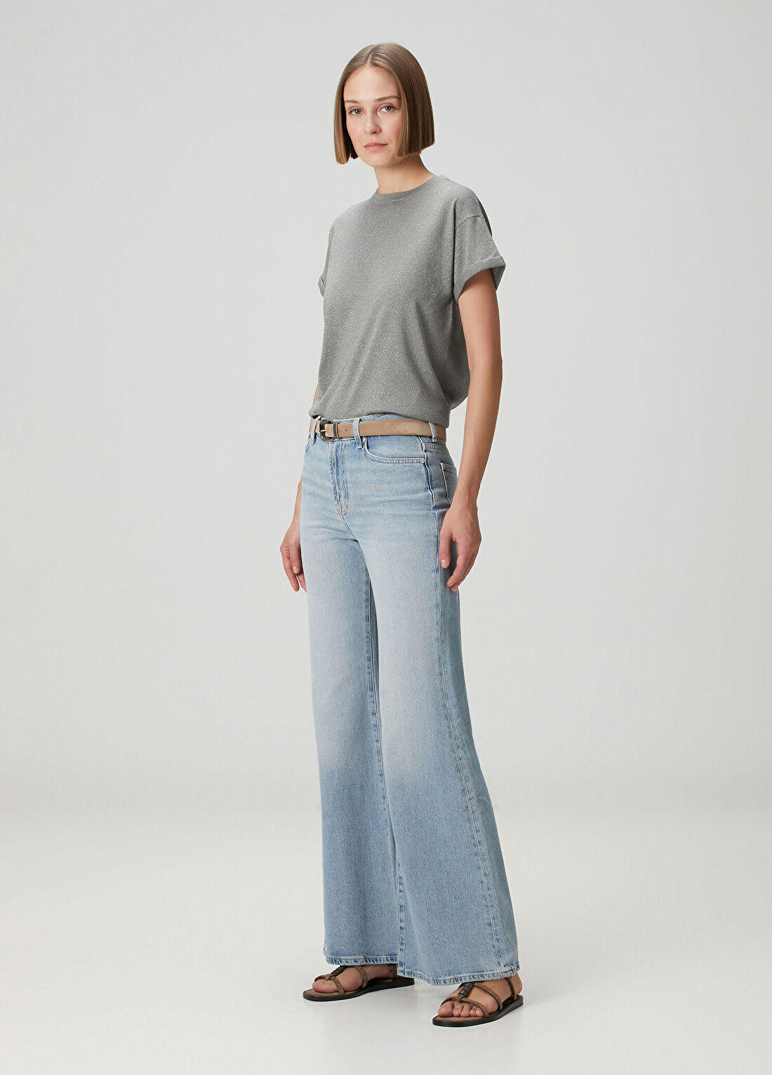 Brunello Cucinelli Gri Simli Kaşmir T-shirt görsel 2