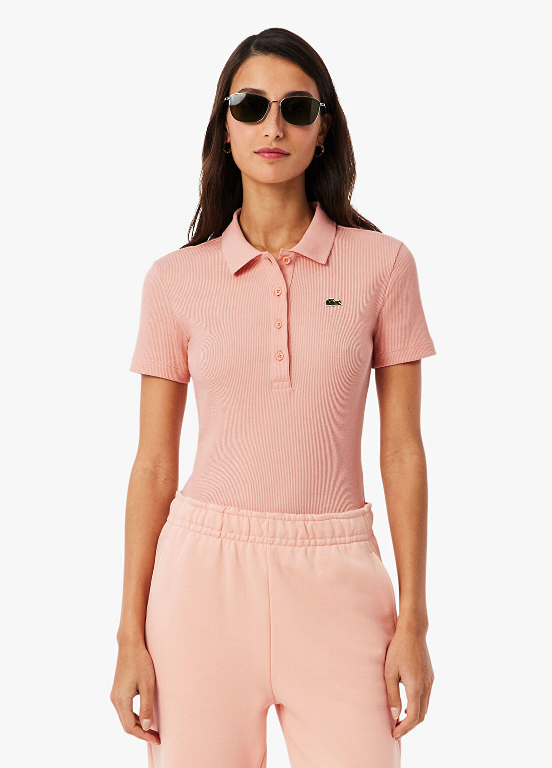 Lacoste Pembe Polo Yaka Slim Fit Kısa Kollu Kadın T-shirt