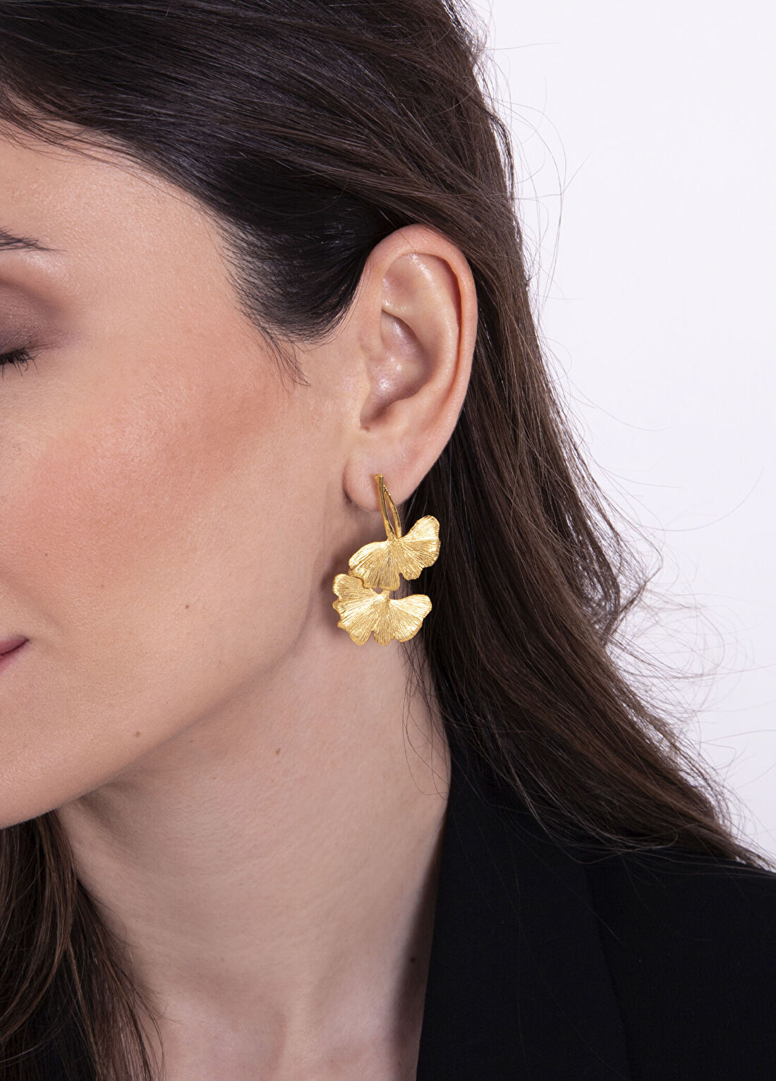 Ezra Baghaki Jewellery Ginkgo Dalları 925 Ayar Gümüş Üzeri 22 Ayar Altın Kaplama Kadın Küpe görsel 2