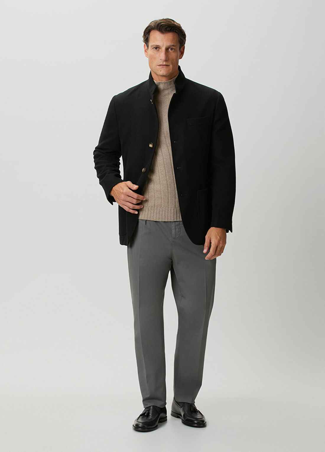 Brunello Cucinelli Koyu Gri Çift Pilili Pantolon