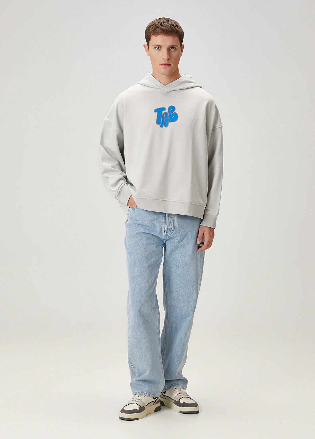 Turn & Bake Own Words Gri Baskılı Kapüşonlu Erkek Sweatshirt