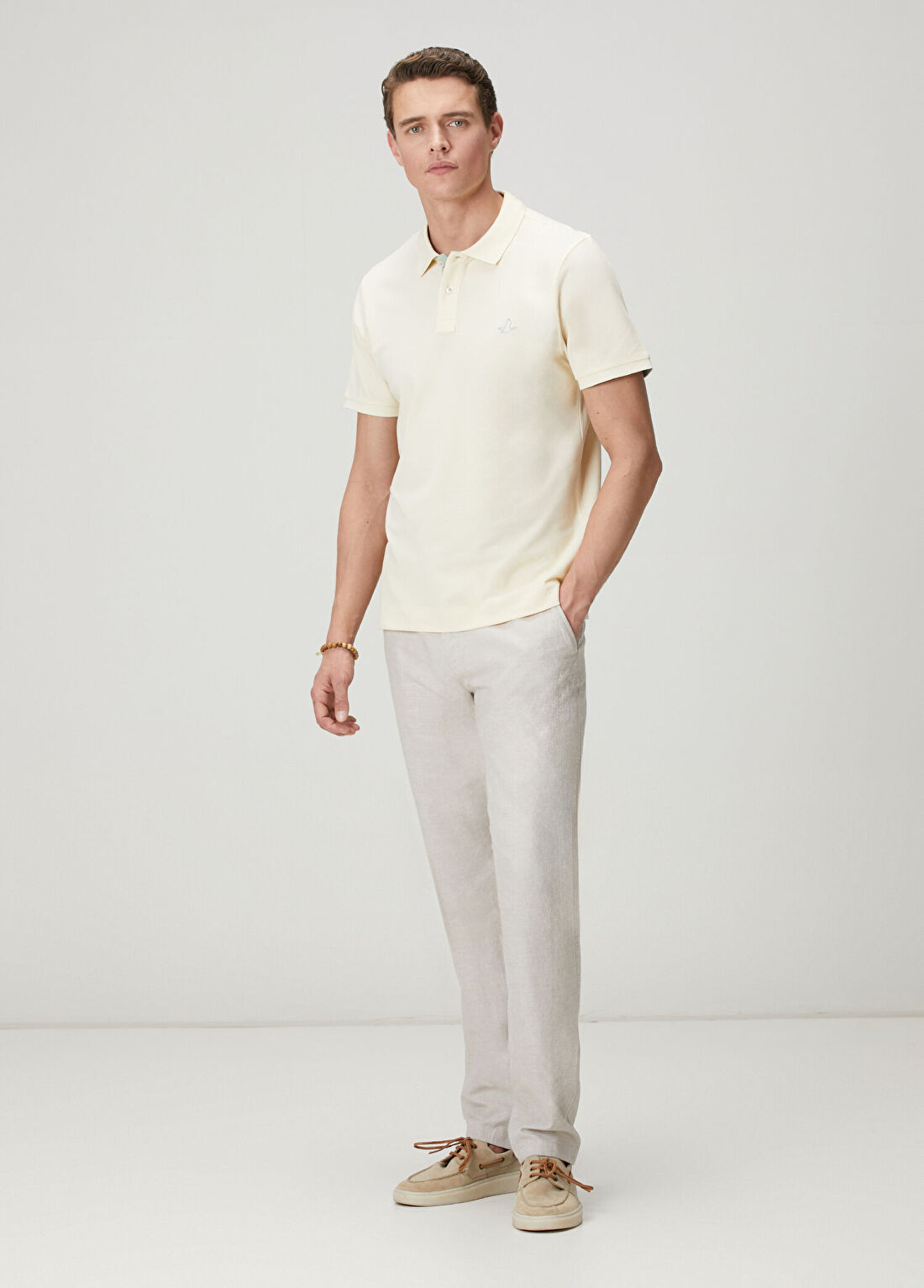Beymen Club Comfort Fit Krem Yaka Altı Baskılı Polo T-shirt görsel 3