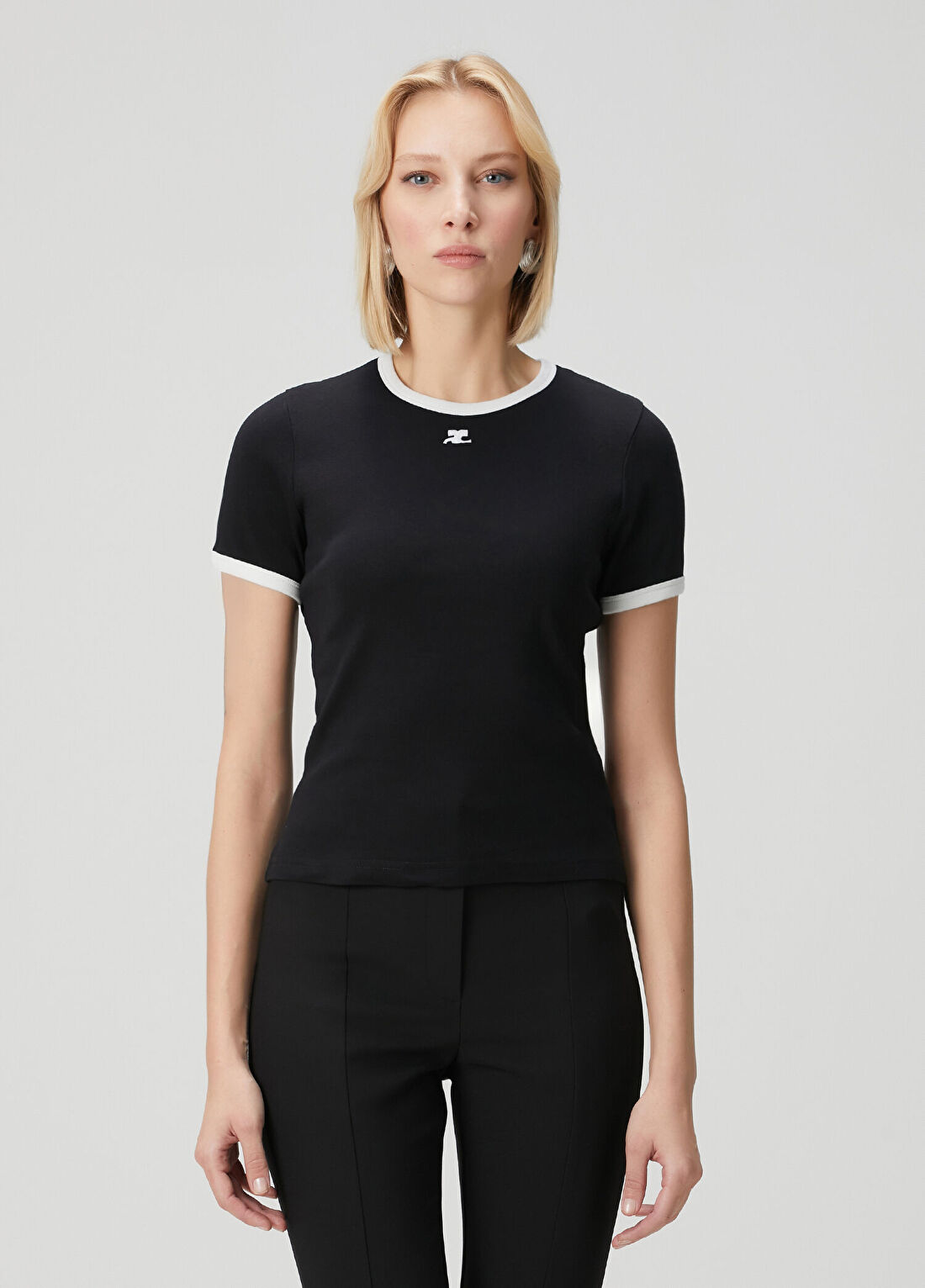 Courreges Siyah Beyaz T-shirt görsel 3