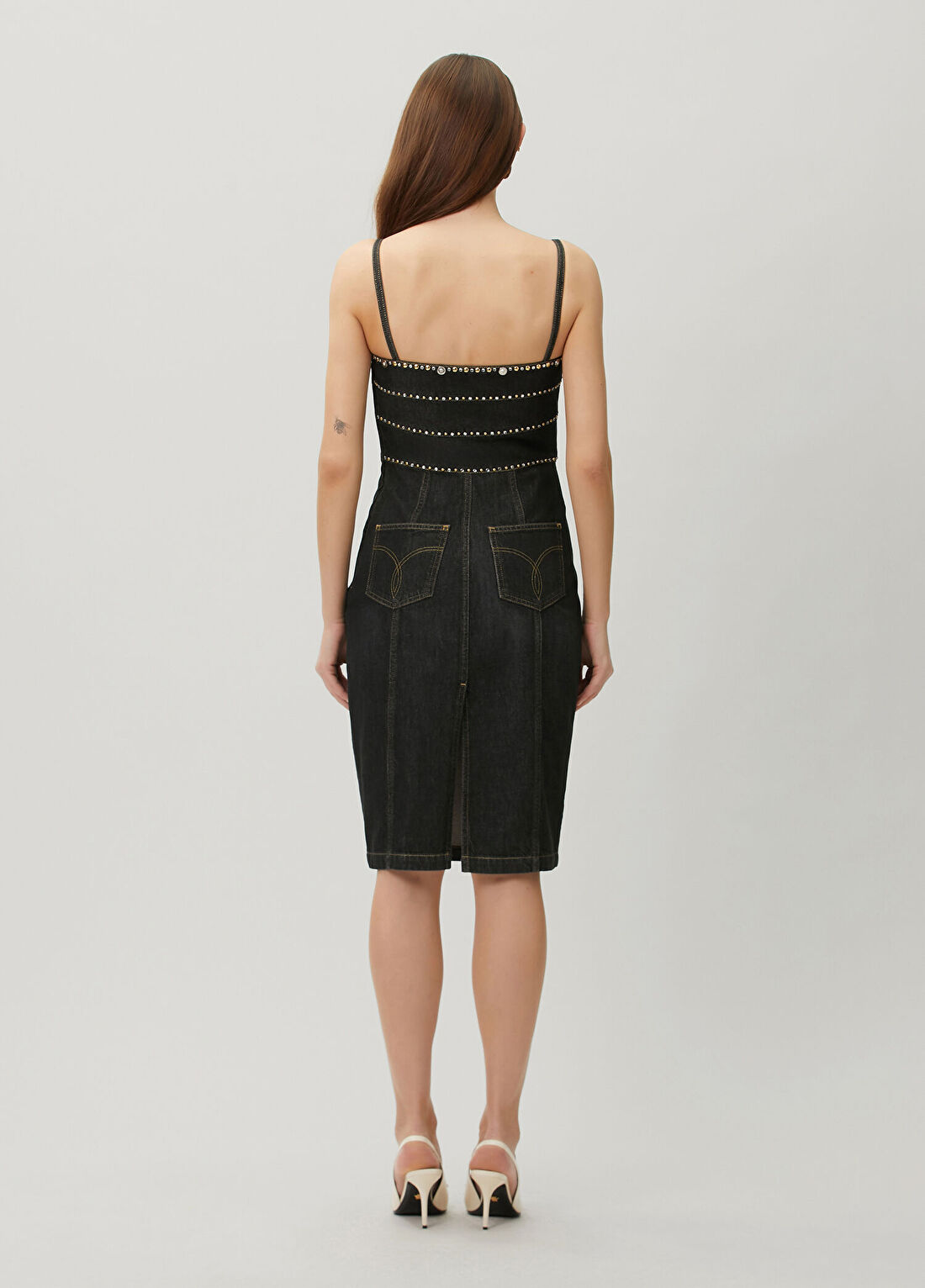 Versace Siyah Midi Denim Elbise görsel 4