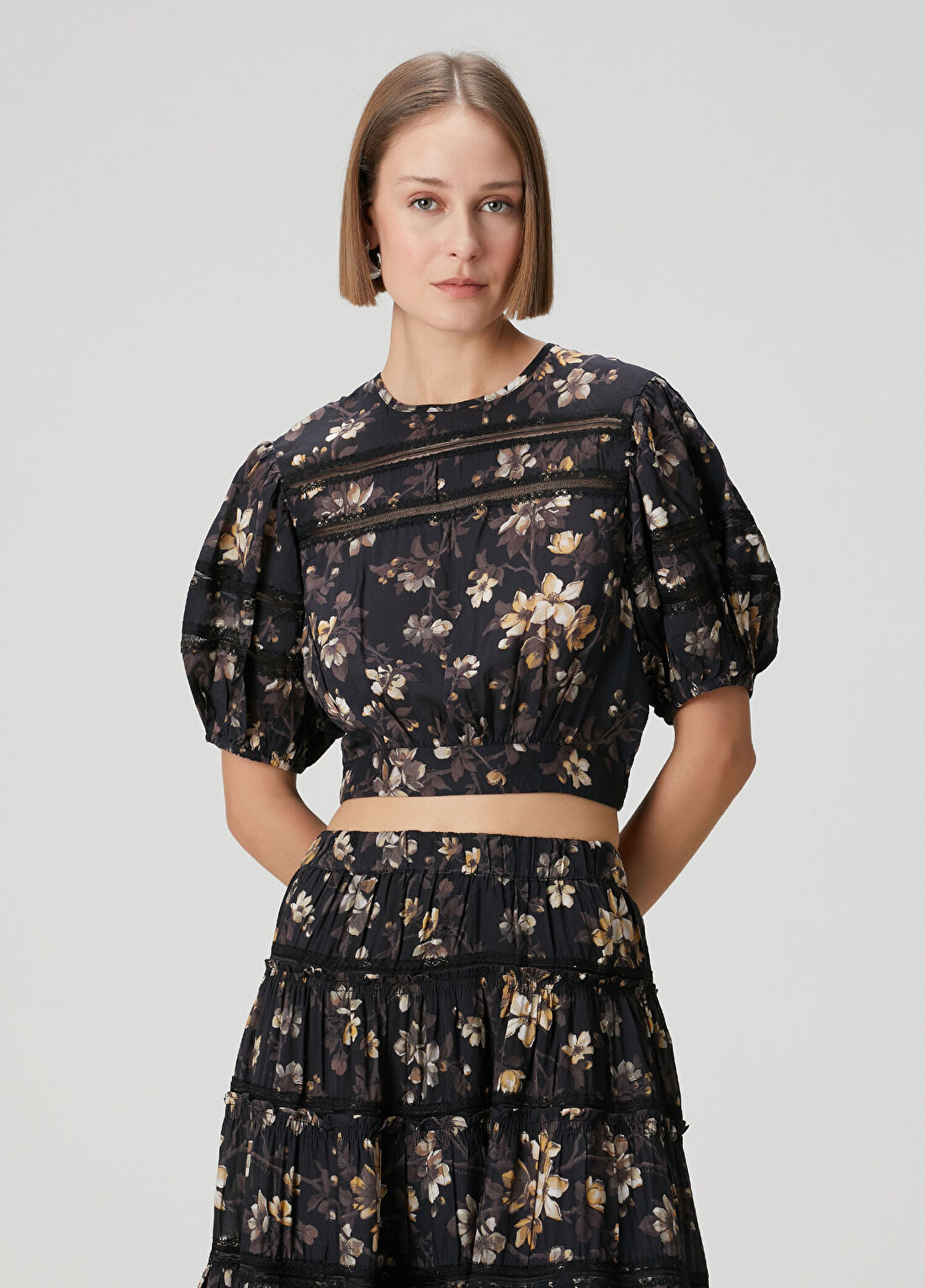 AllSaints Peony Siyah Çiçekli Bluz