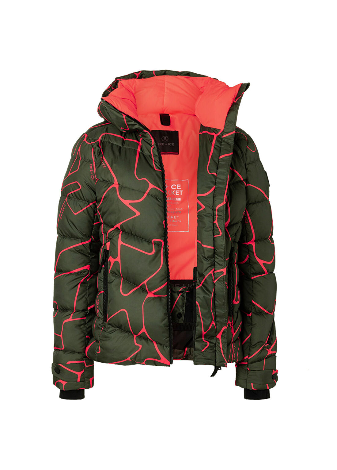 Bogner Fire & Ice Saelly 2 Haki Desenli Kapüşonlu Kadın Kayak Montu görsel 3