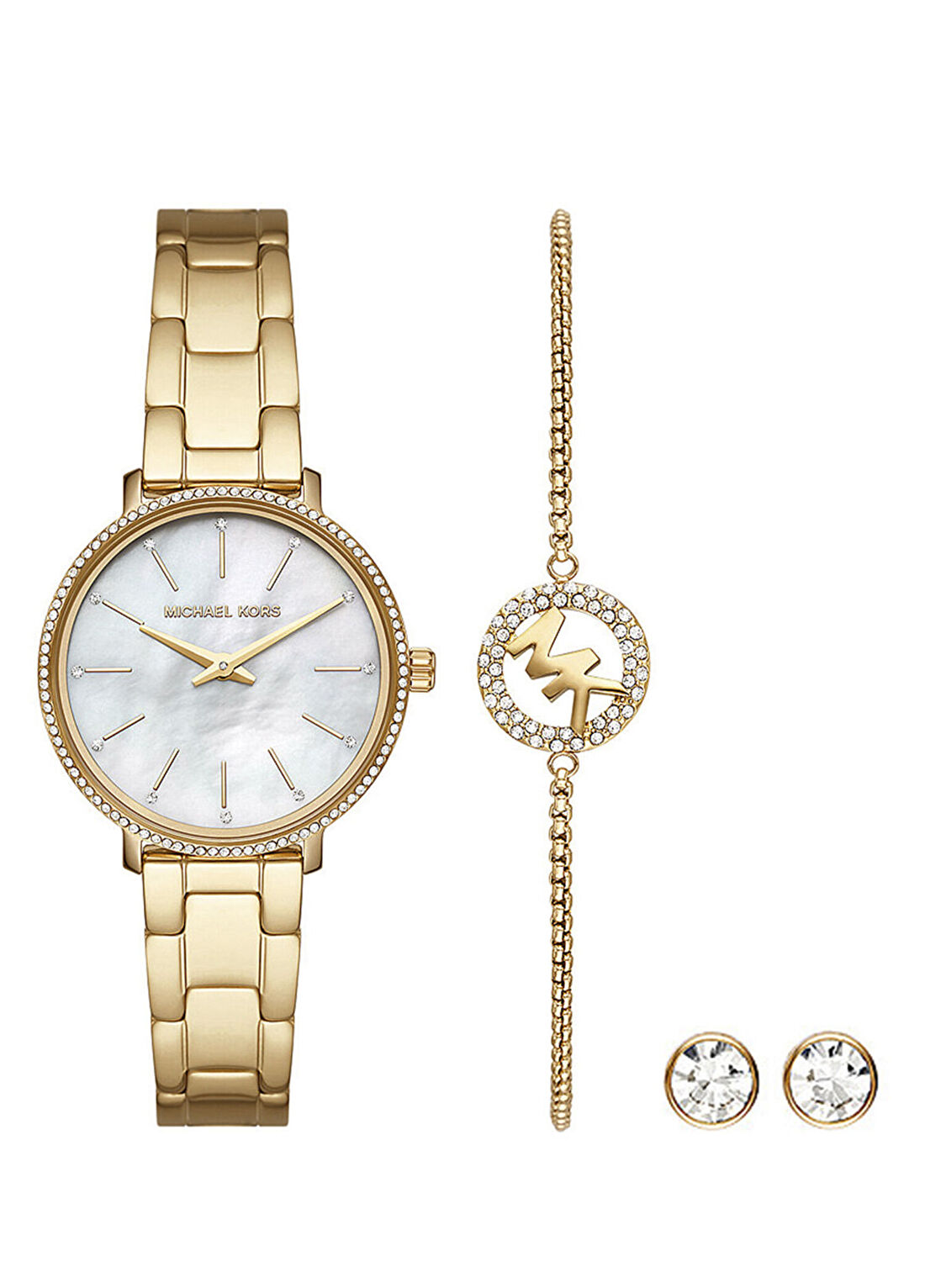 Michael Kors MK1065SET Altın Rengi Kadın Kol Saati Bileklik ve Küpe Seti