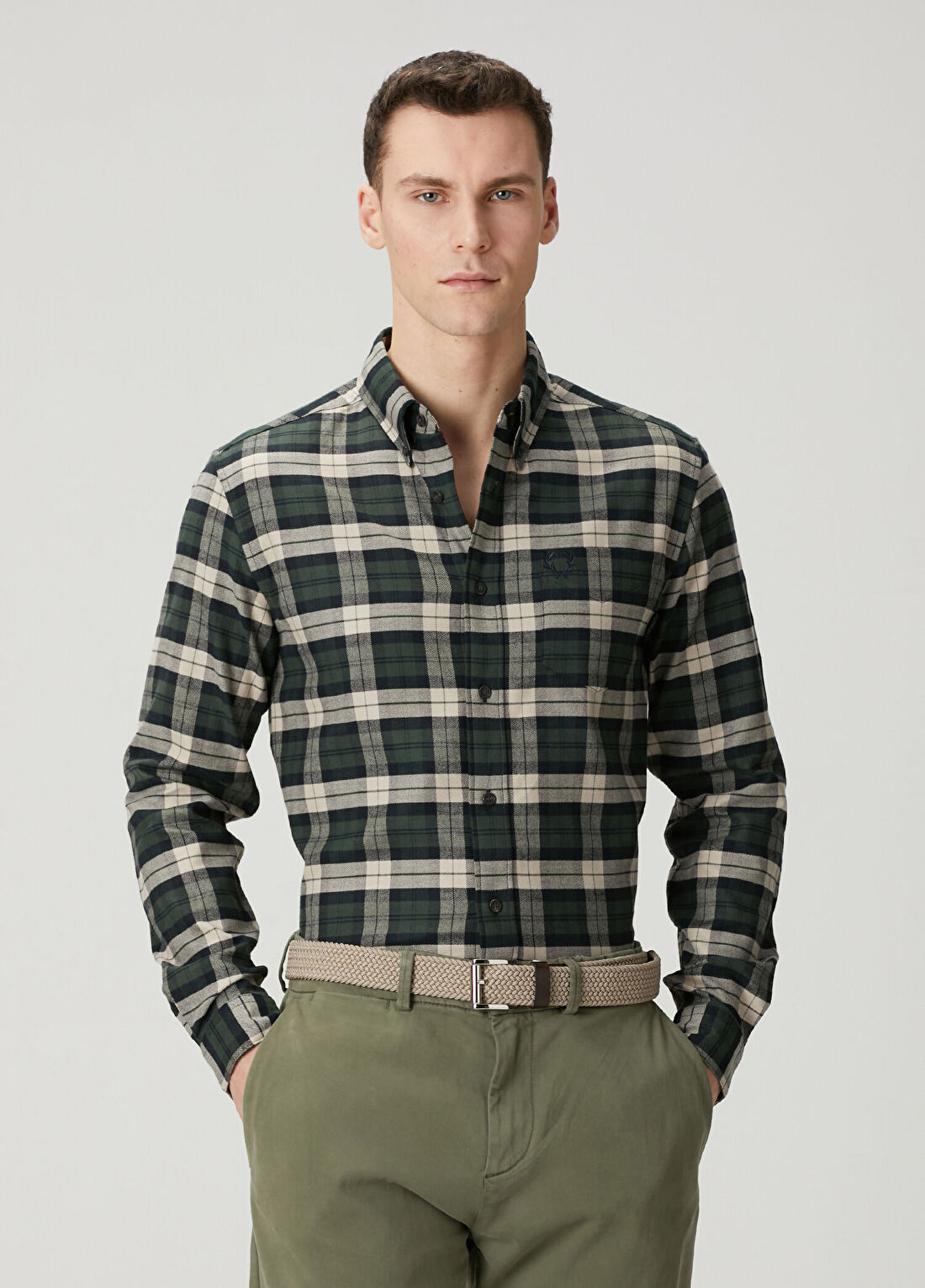 Fred Perry Regular Fit Tartan Koyu Yeşil Twill Gömlek
