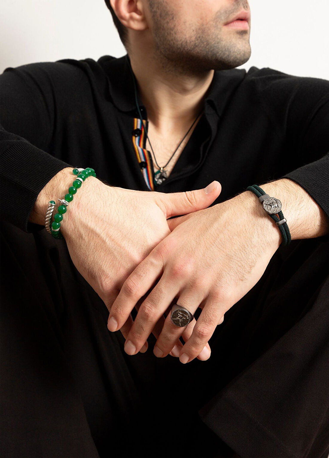 Melie Jewelry Marcus & Helmet Yeşil Akik Bileklik Mini Erkek Hediye Seti görsel 3
