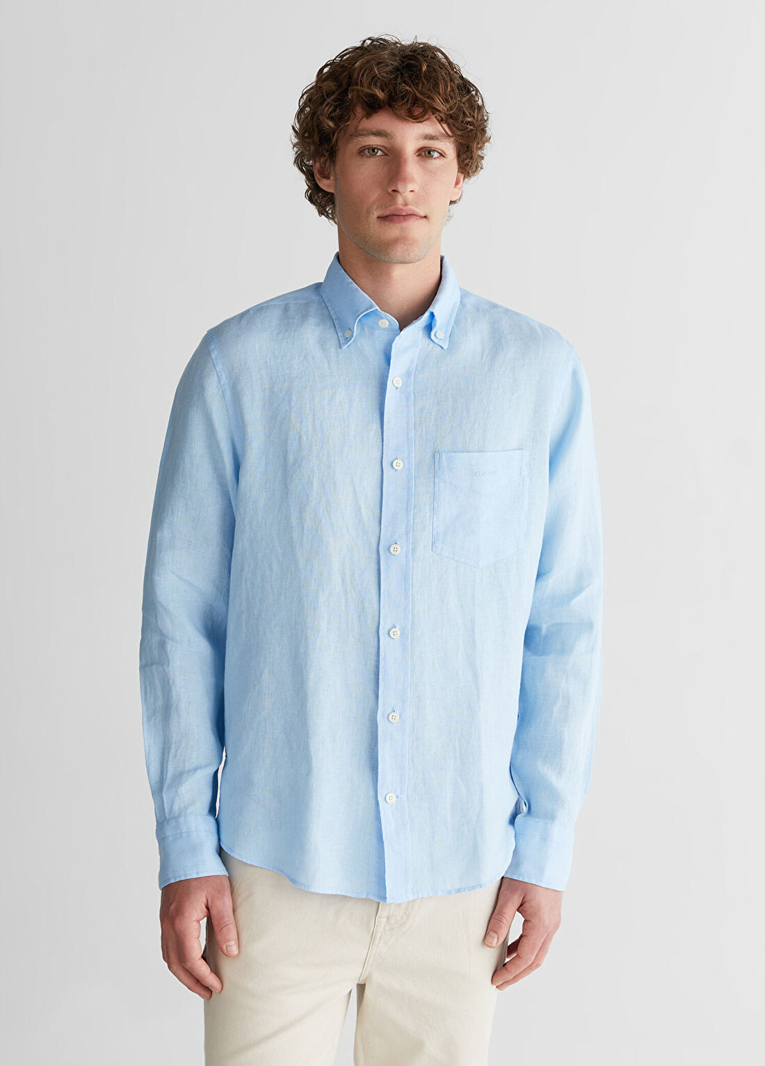 Gant Mavi Keten Regular Fit Uzun Kollu Erkek Gömlek