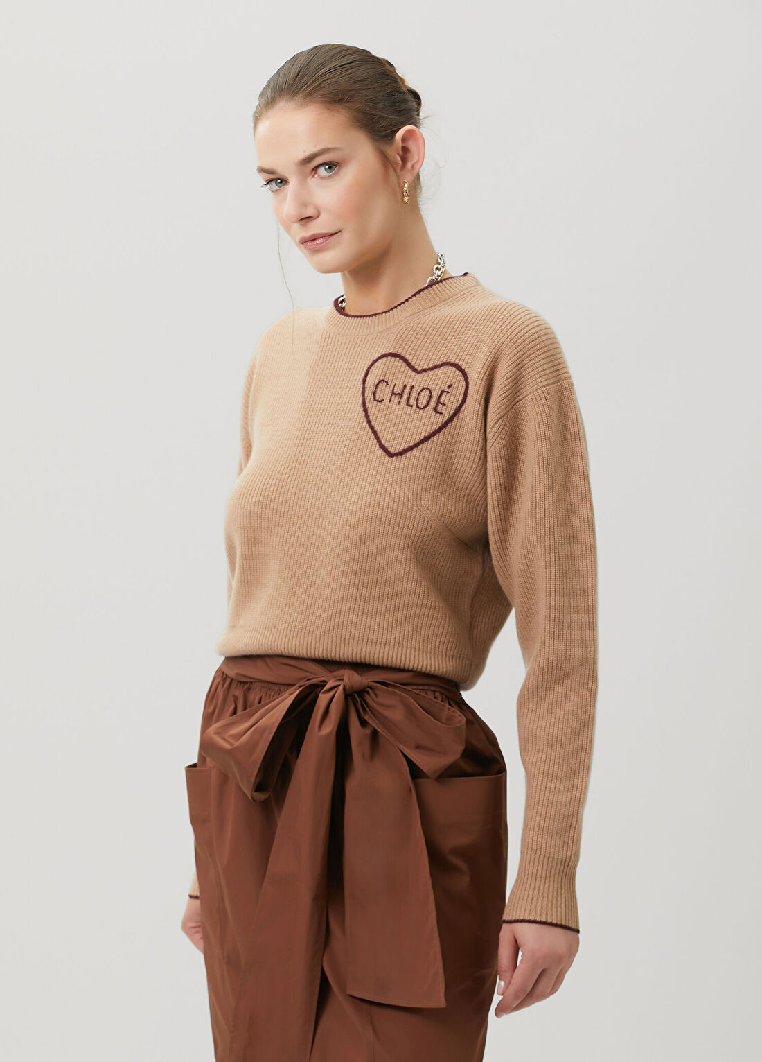Chloe Camel Logolu Yün Kazak