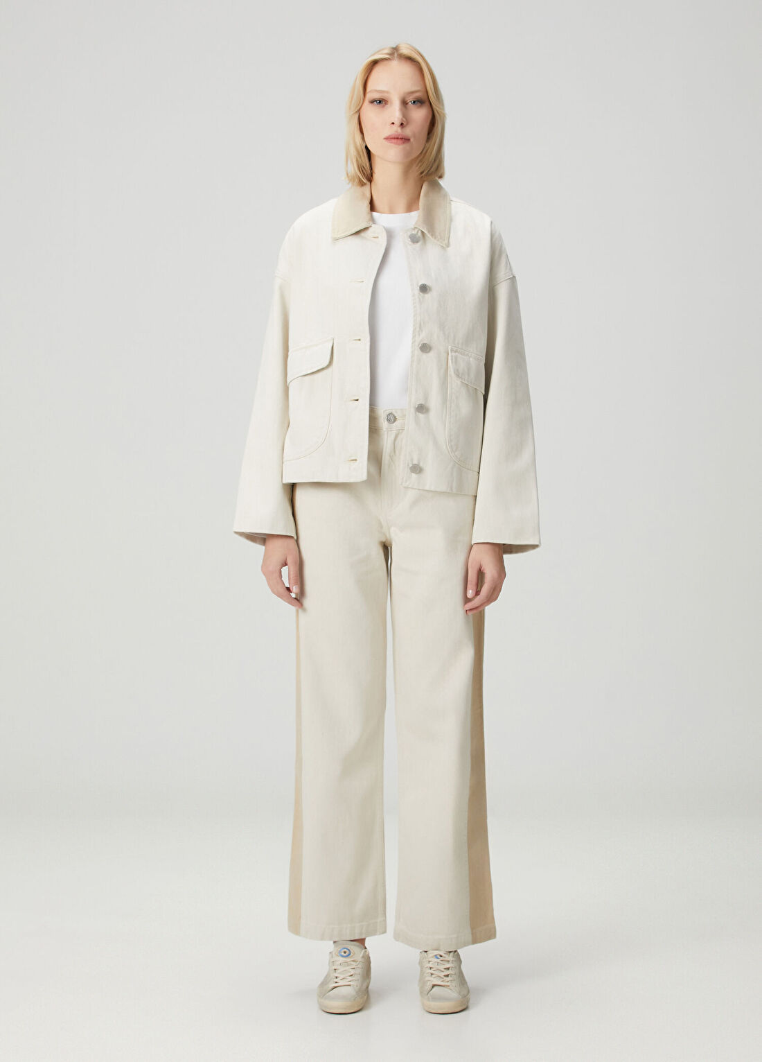 Rag&Bone Logan Spliced Wide Leg Ekru Jean Pantolon