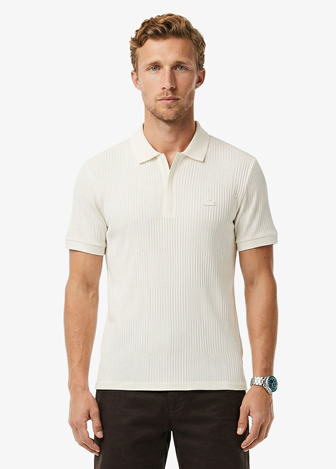 Lacoste Beyaz Regular Fit Çizgili Polo Yaka Kısa Kollu Erkek T-Shirt