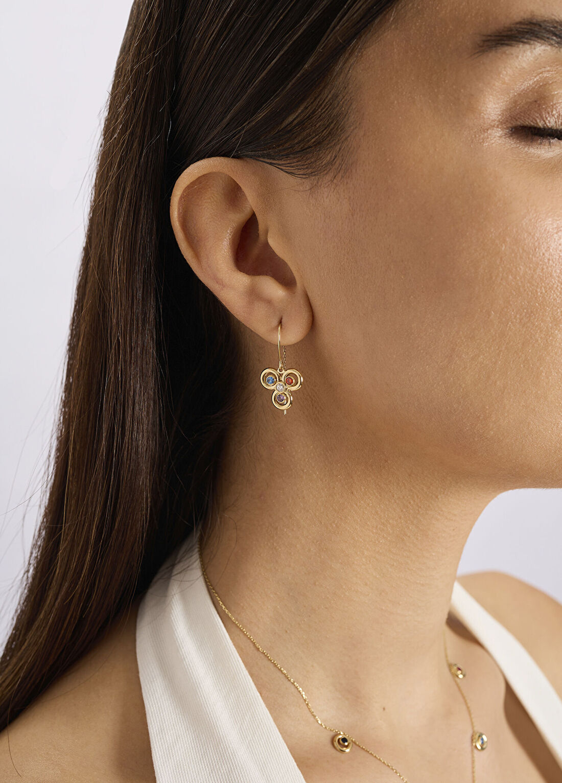 Orena Jewelry Pırlanta Taşlı Çintemani 14 Ayar Altın Kadın Küpe görsel 3