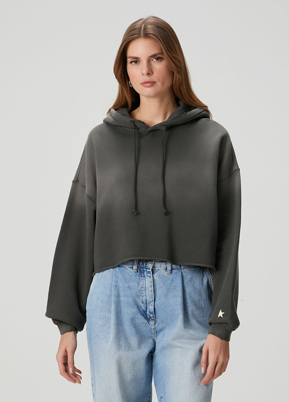 Golden Goose Oversize Star Koyu Gri Kapüşonlu Sweatshirt
