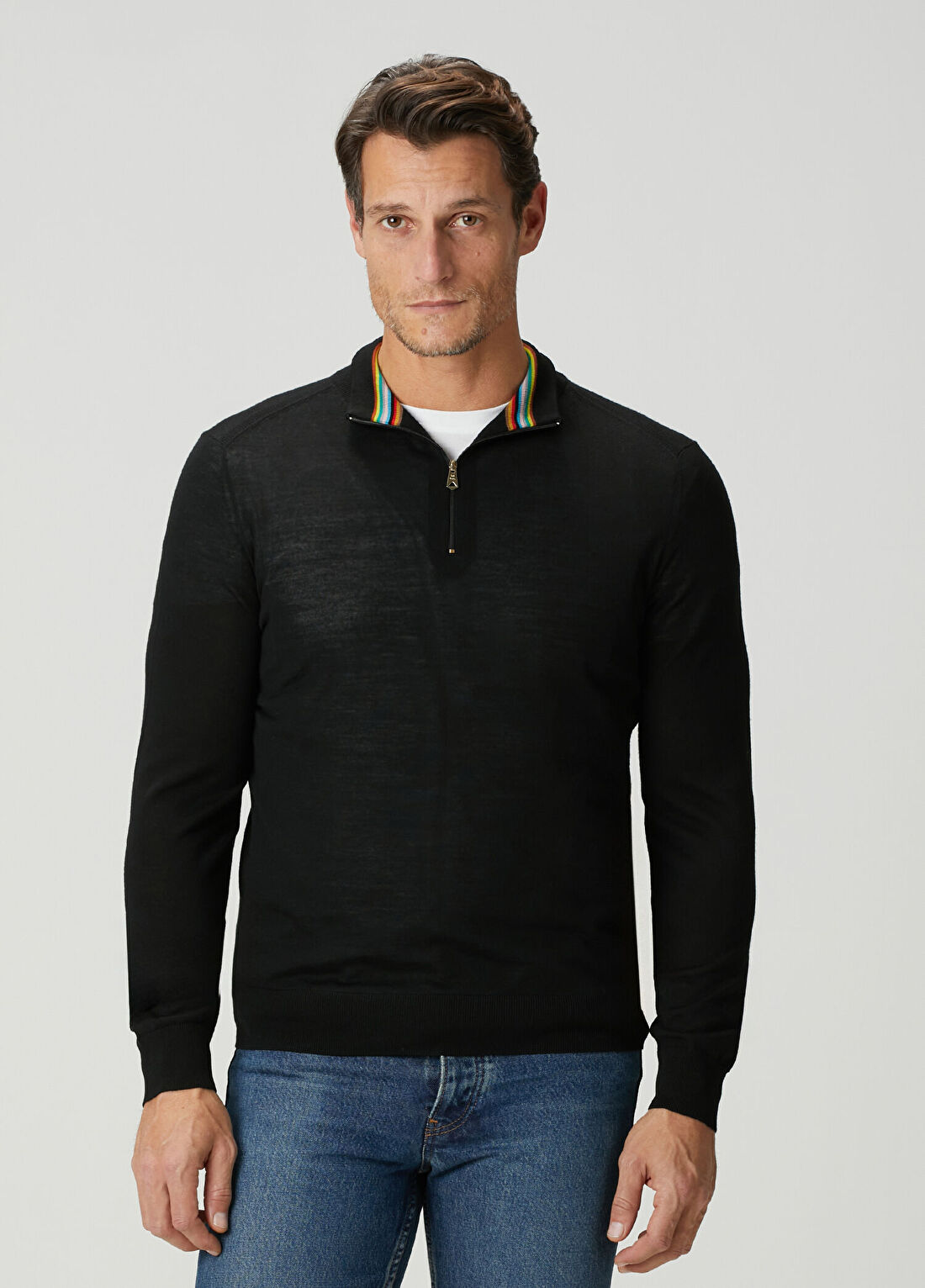 Paul Smith Siyah Yakası Fermuarlı Merino Kazak