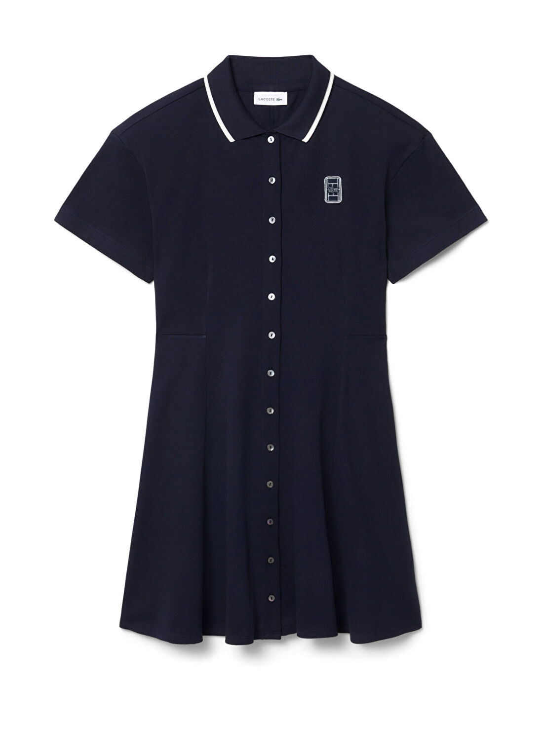 Lacoste Lacivert Flare Fit Polo Yaka Kısa Kollu Kadın Elbise