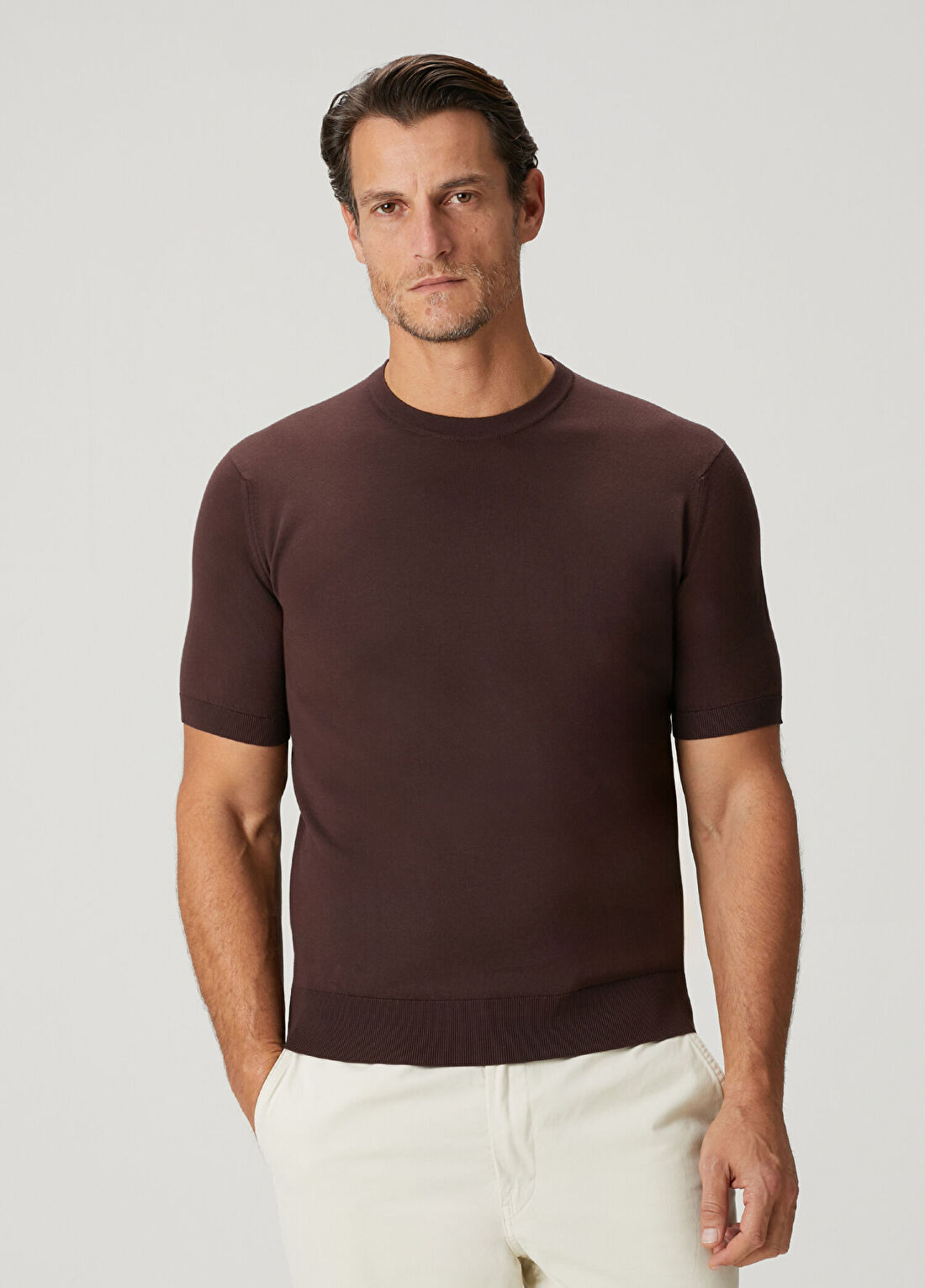 John Smedley Kempt Kahverengi Kısa Kollu Triko