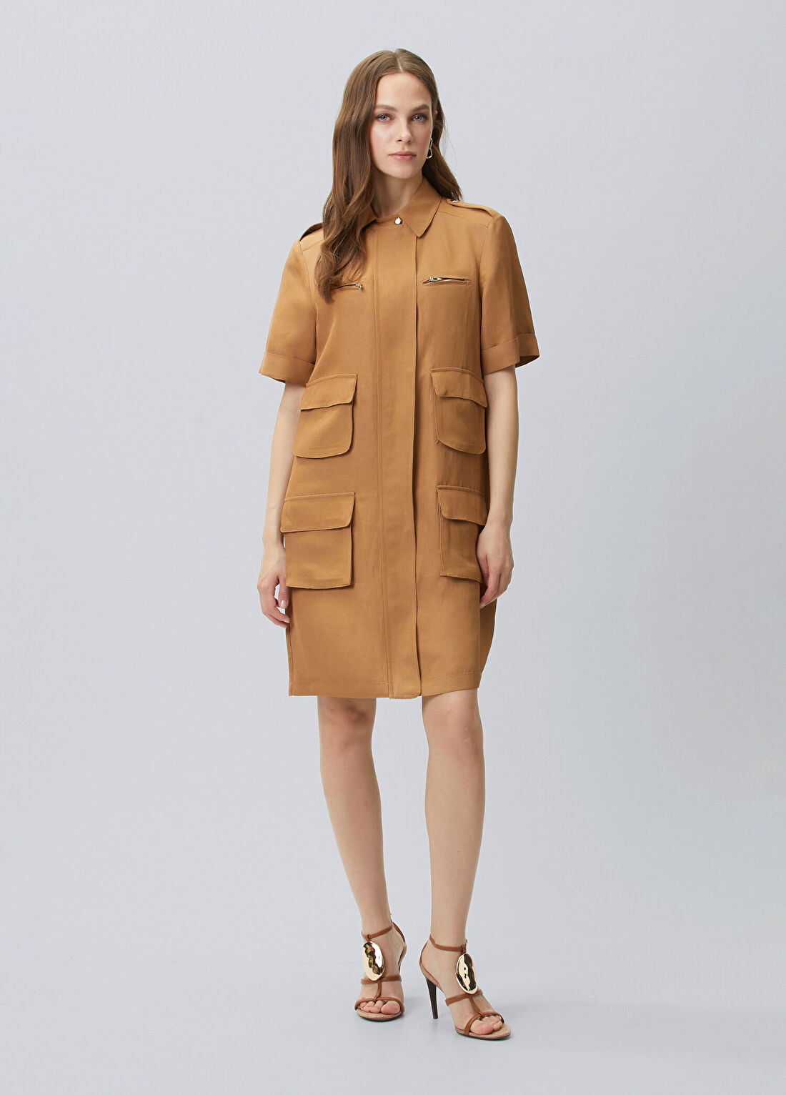 Network Camel Mini Keten Elbise