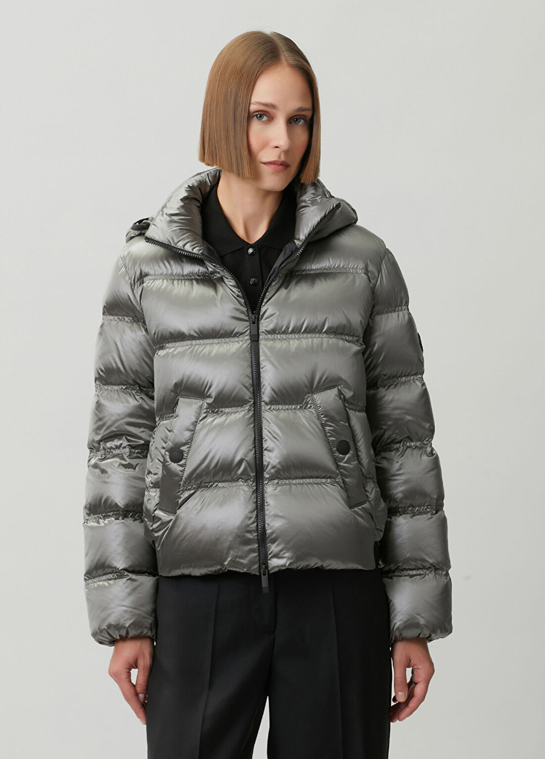 Moncler Lanset Koyu Gri Kapüşonlu Puffer Mont