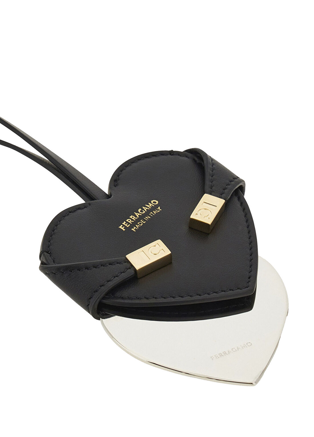 Ferragamo Hug Heart Mirror Siyah Deri Çanta Aksesuarı görsel 4