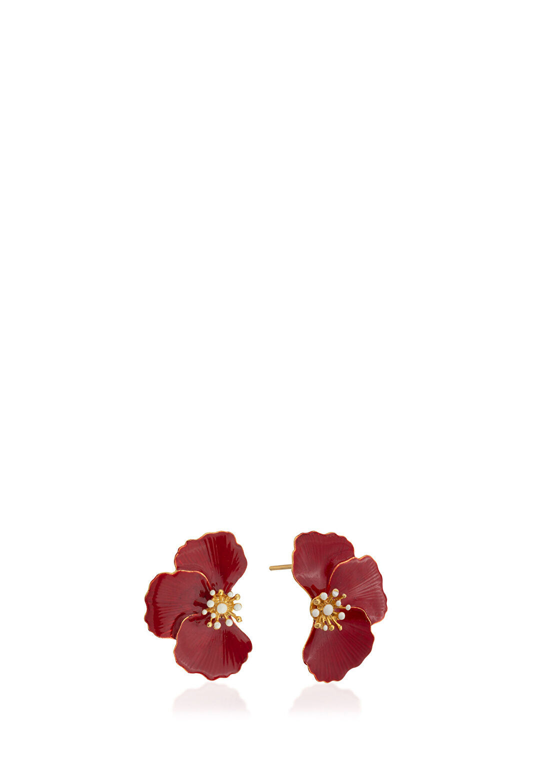 Milou Jewelry Poppy Kırmızı Küpe Çiçek 22 Ayar Altın Kaplama Kadın Küpe
