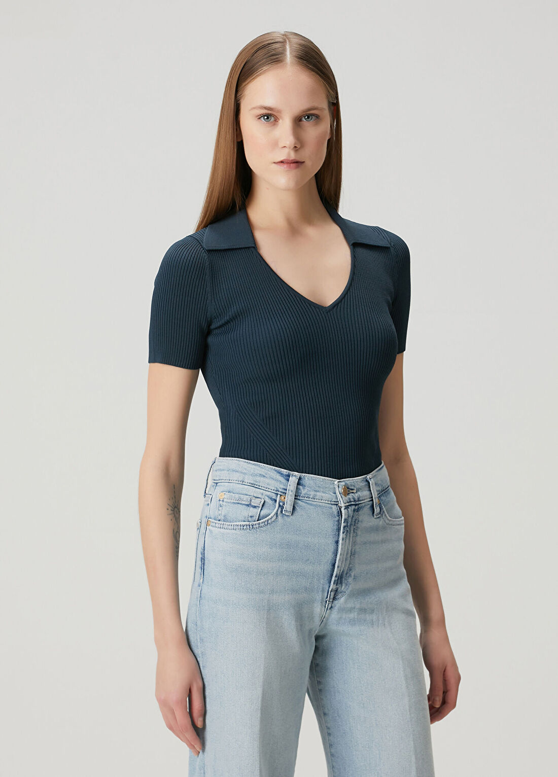 Guess Yarn Lacivert Polo Triko görsel 3