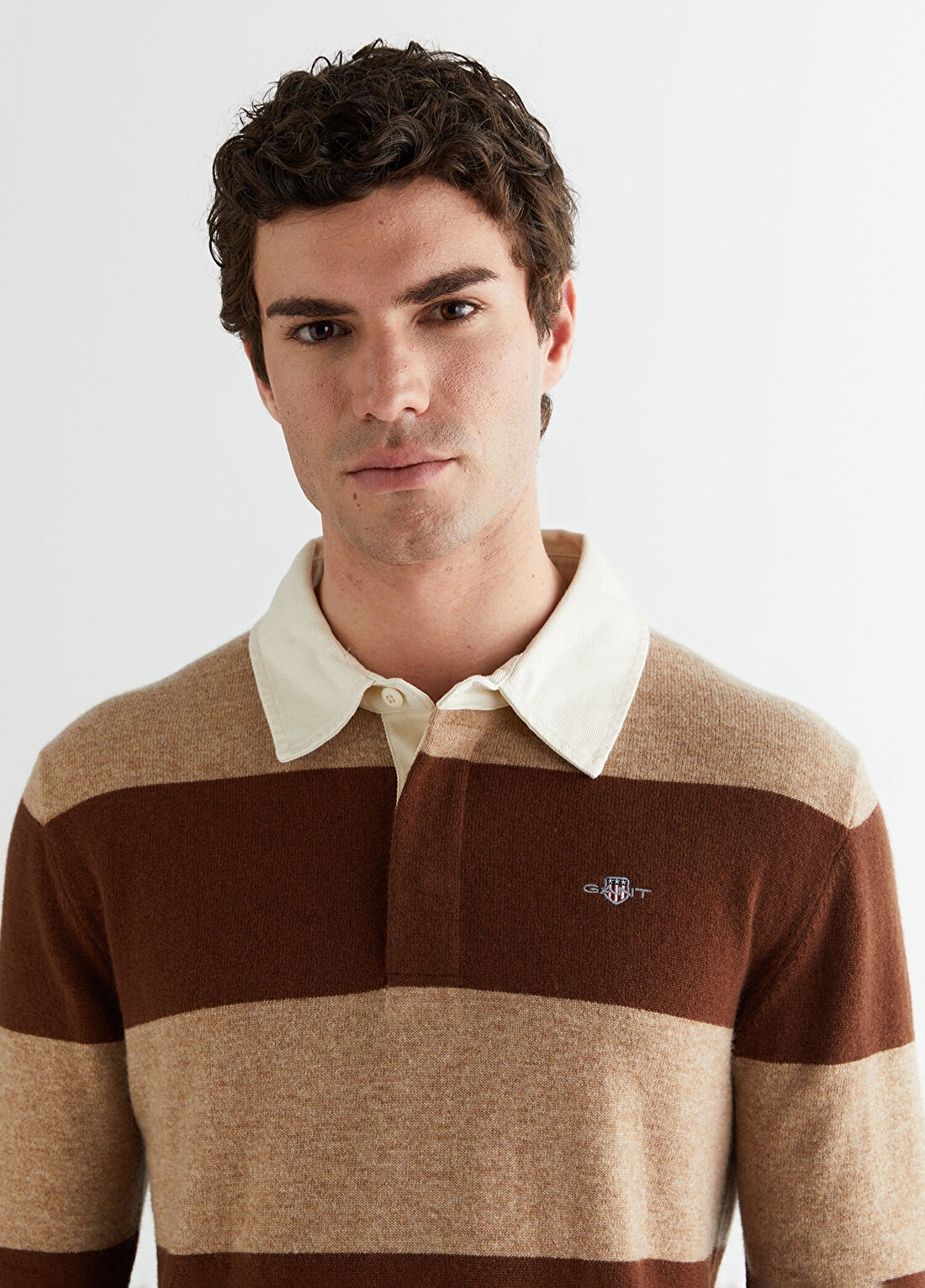 Gant Bej Regular Fit Polo Yaka Uzun Kollu Erkek Triko Kazak görsel 4