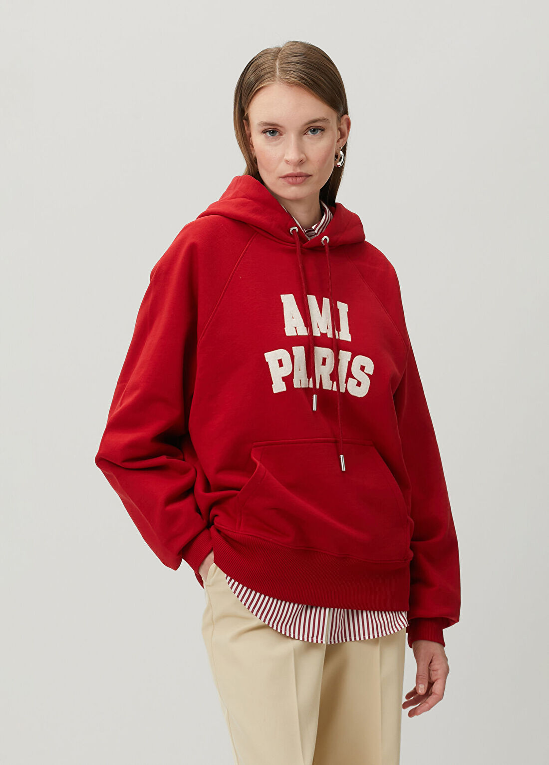 Ami Paris Kırmızı Kapüşonlu Logolu Sweatshirt