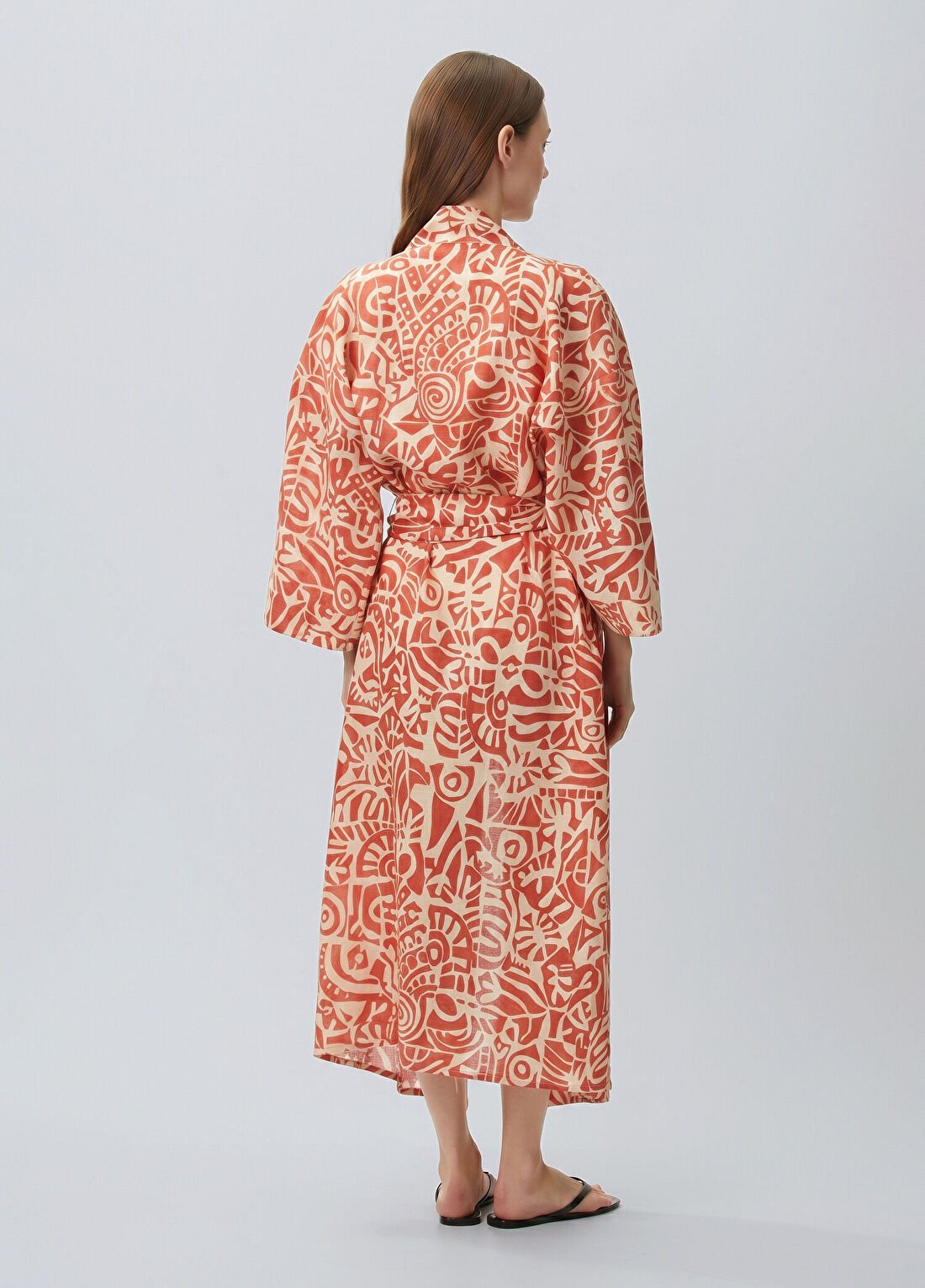 Beymen Collection Kiremit Desenli Keten Kaftan görsel 3
