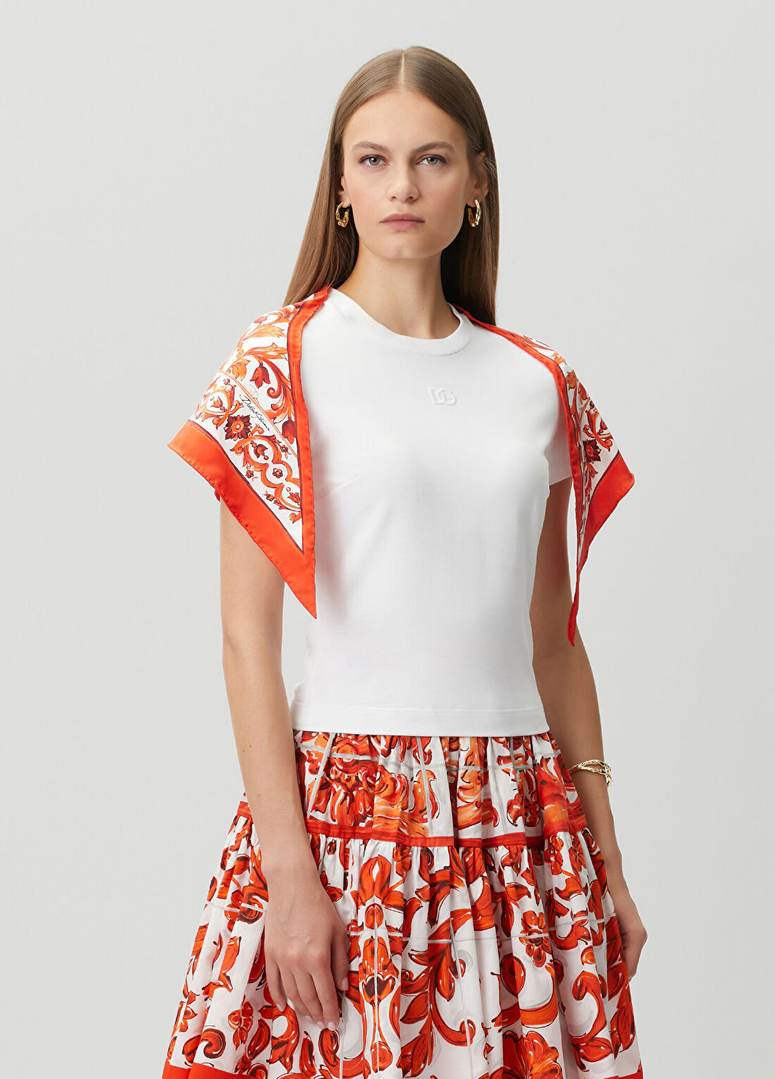 Dolce&Gabbana Beyaz Fular Detaylı T-shirt görsel 3