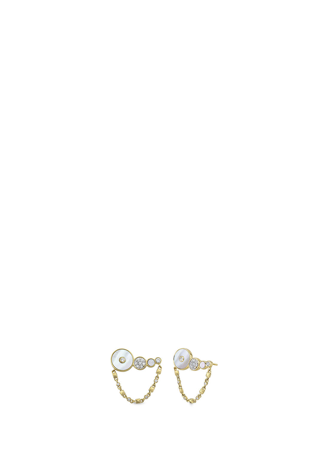 RITA Fine Jewelry Circular Sedef Pırlanta Taşlı 14 Ayar Altın Kadın Küpe