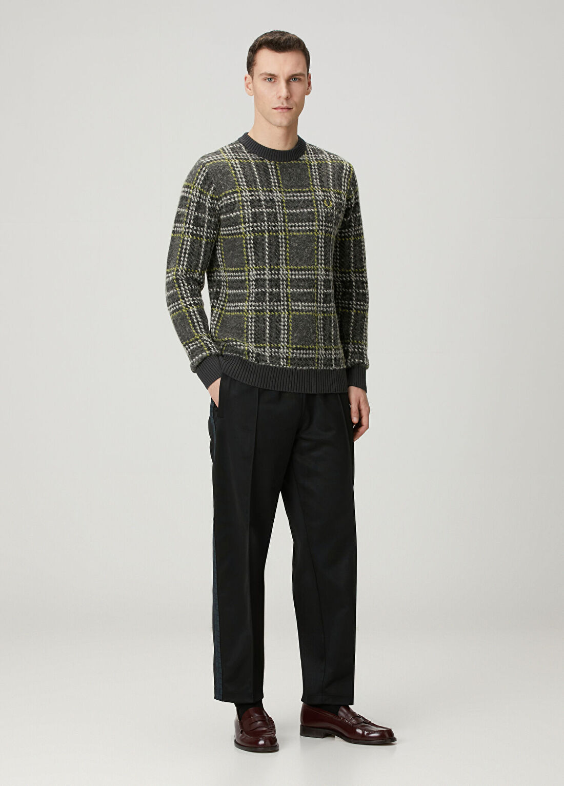 Fred Perry Gri Ekose Desenli Kazak görsel 2