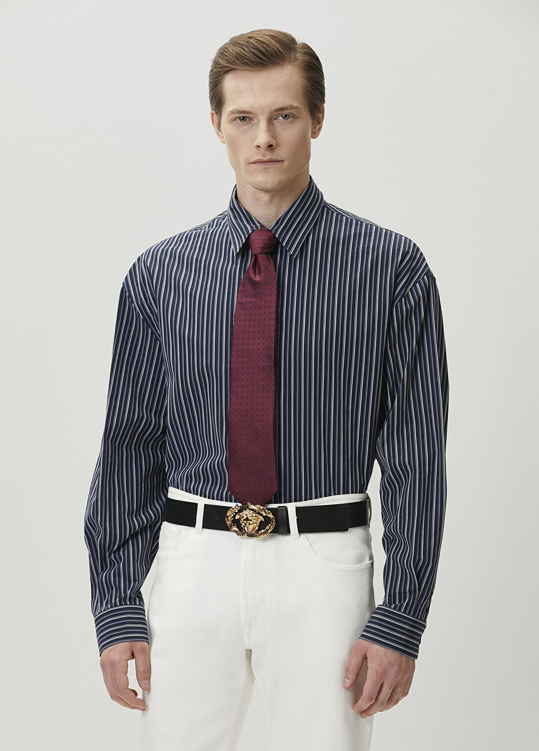Versace Lacivert Çizgi Desenli Gömlek