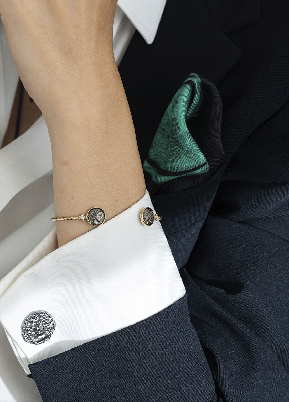 Melie Jewelry Miğfer 925 Ayar Gümüş Oksitli Erkek Kol Düğmesi görsel 3