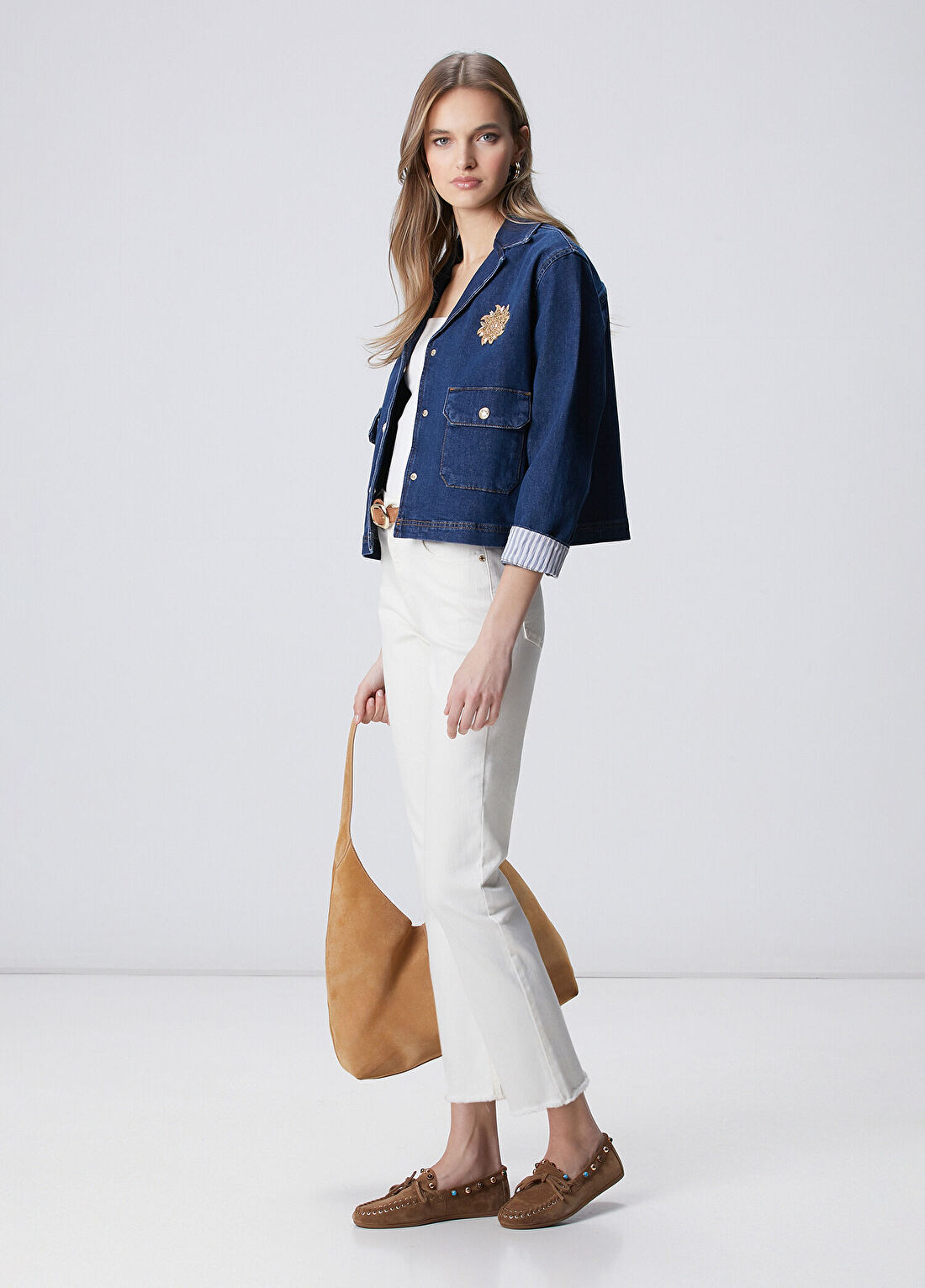 Network Koyu Mavi İndigo Çıtçıt Kapatma Denim Ceket görsel 2