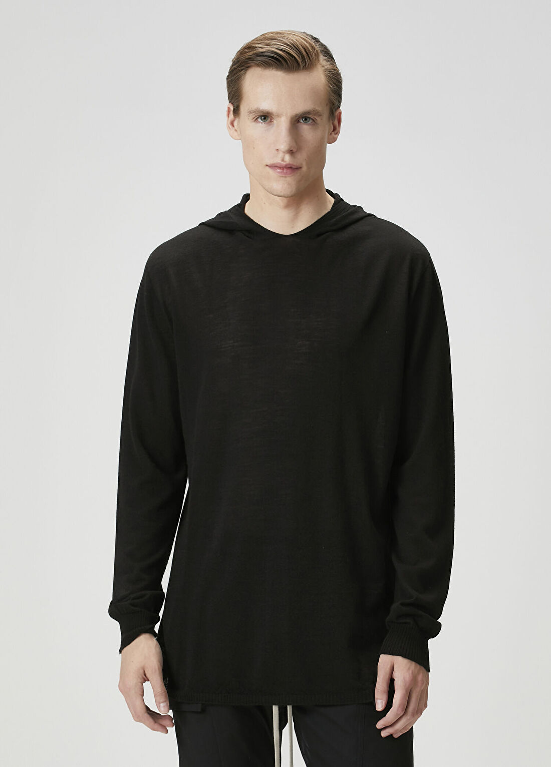 Rick Owens Siyah Kapüşonlu Yün Kazak
