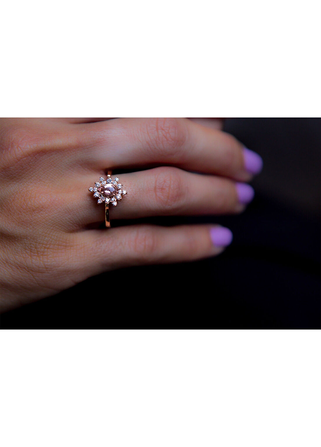 Reis Kuyumculuk Morganit Pırlanta Taşlı 14 Ayar Rose Gold Kadın Yüzük görsel 4