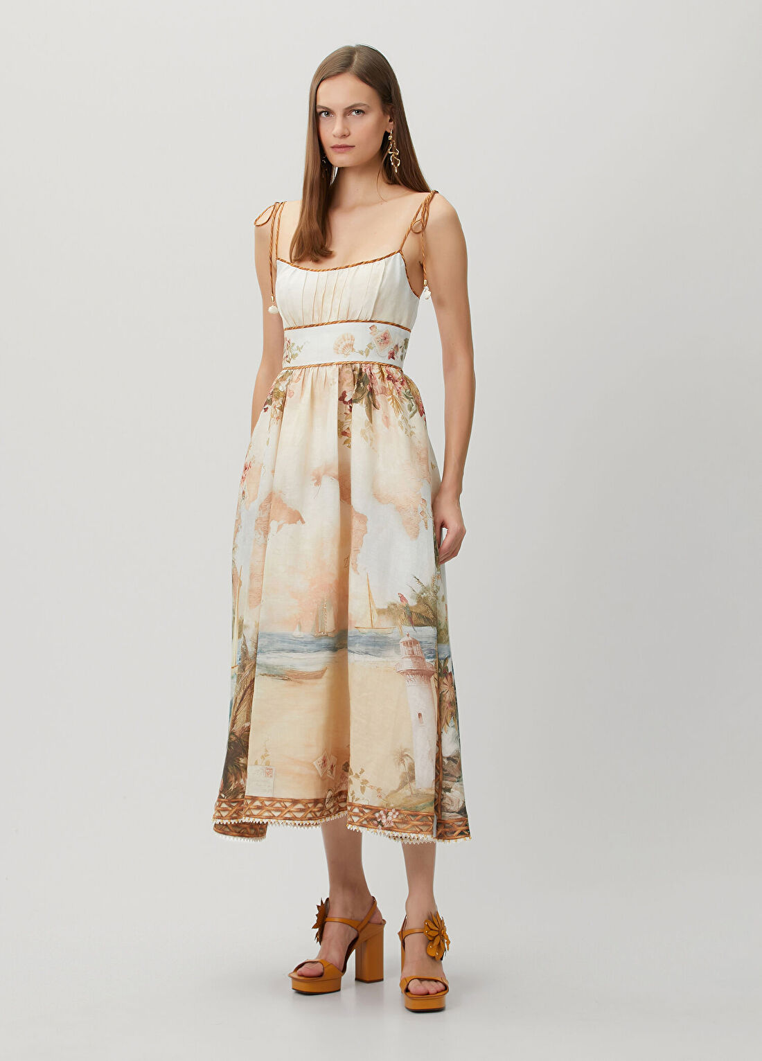 Zimmermann Mahon Picnic Midi Keten Elbise